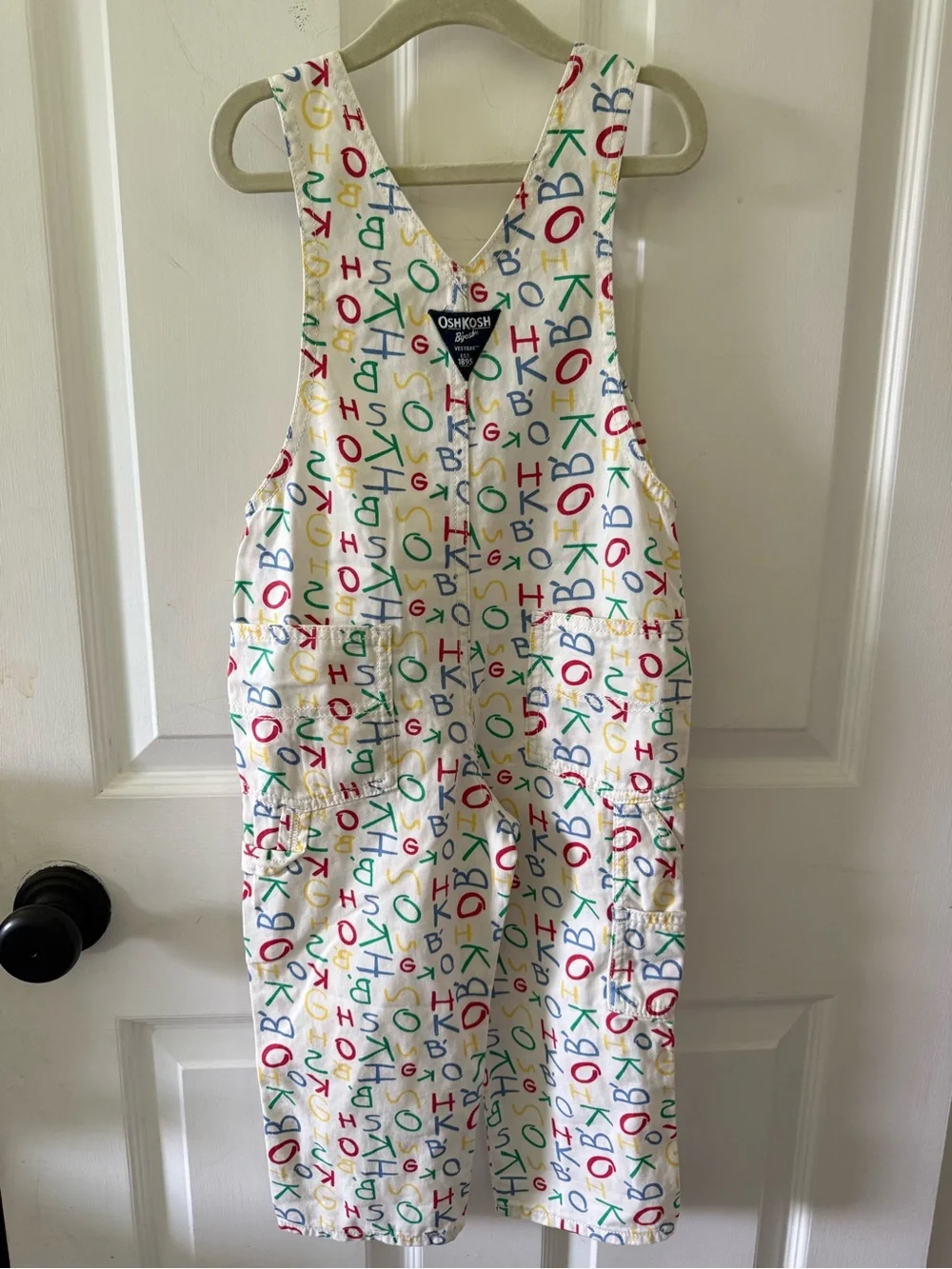 OshKosh B'gosh Cream Overalls with Multicolor Alphabet Print